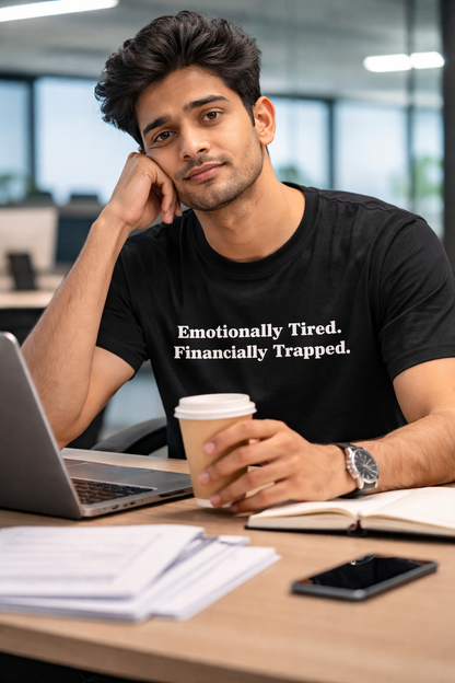 Emotionally Tired. Financially Trapped. Unisex T-Shirt.