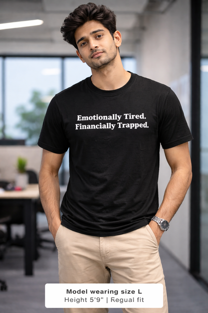Emotionally Tired. Financially Trapped. Unisex T-Shirt.